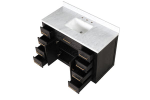 English Elm Black Oak Single Bath Vanity 48in W x 22in D with Carrara Marble Top, Solid Wood, Soft-Close Drawers and Fully Assembled for Easy Installation B2731P260821