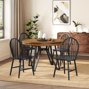English Elm Christopher Knight Home® - 5-Piece Round Dining Set with Pedestal Table and Spindle-Back Chairs — Farmhouse Charm for 4 Ash Brown,Black 56487.00BLK_N771P205332A