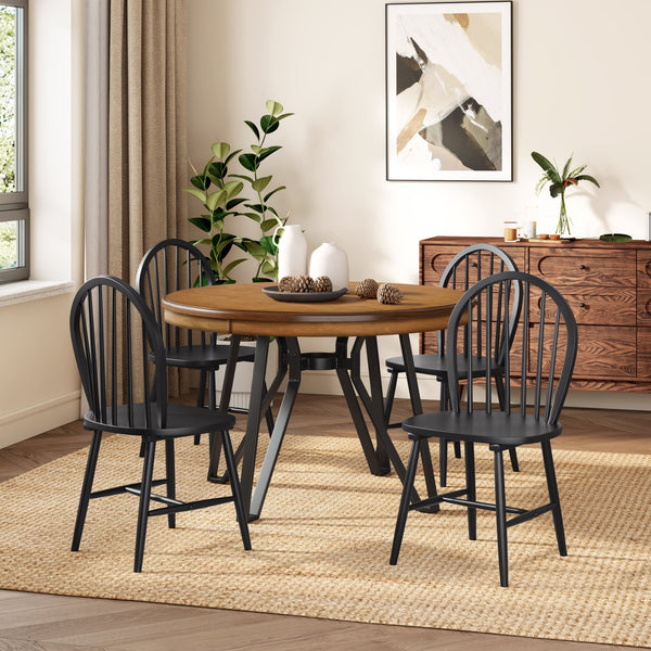 English Elm Christopher Knight Home® - 5-Piece Round Dining Set with Pedestal Table and Spindle-Back Chairs — Farmhouse Charm for 4 Ash Brown,Black 56487.00BLK_N771P205332A