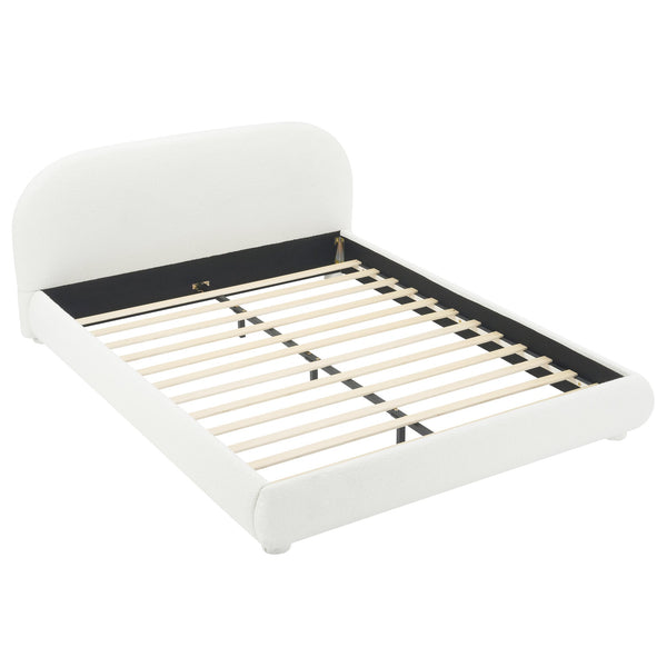 English Elm Christopher Knight Home® - Cream Granular Fabric Upholstered Bed with Curved Headboard, 800lb Capacity, Modern Warm Queen Elegance N769Q347972W