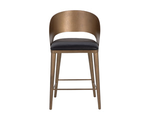 Sunpan Dezirae Barstool - Stylish Curved Back Design with Genuine Leather Seat and Unique Craftsmanship Antique Brass / Charcoal Black Leather