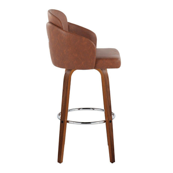 English Elm Fixed-height Mid-century Barstools with Walnut Legs and Grey Upholstered Seats Set Camel B202S01902