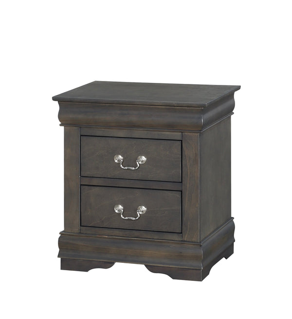 English Elm Dark Grey Romantic 2-Drawer Nightstand with Luxurious Pulls, Solid Pine Build, Classic Moldings B062P209407