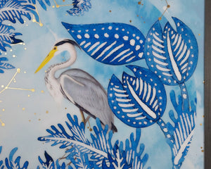 Sunpan BLUE HERON - Luxe Coastal Art with Gold Leaf, Charcoal Frame - 48" x 48" Modern Elegance for Home A0312