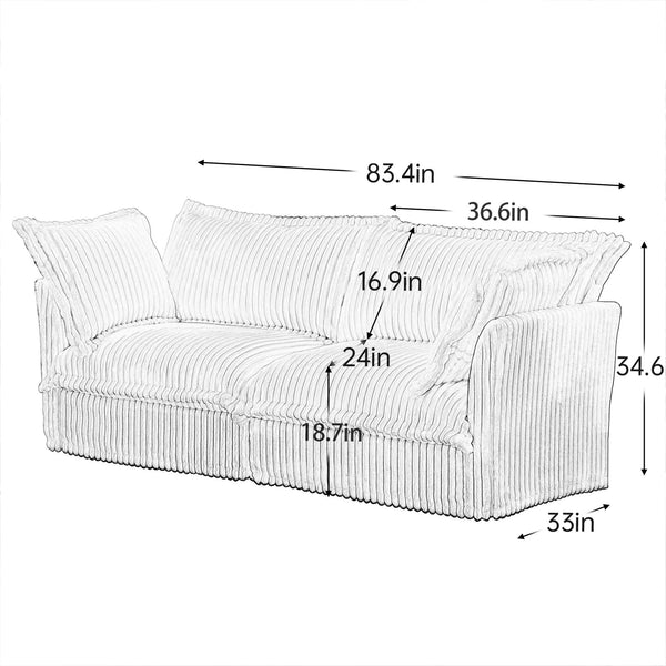 English Elm Modern Slipcovered 2-Seat Sofa Couch - Comfy Corduroy, Removable Covers, Ideal For Small Spaces! W3041S00064