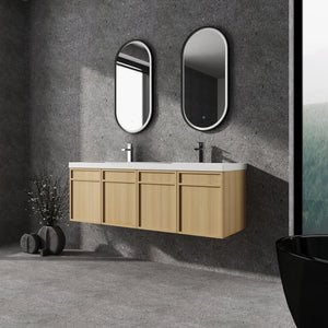 English Elm 60" 60" Wall-Mounted Bathroom Vanity with Double Resin Sink, 4 Soft-Closing Doors, Oak Finish W1972P315223