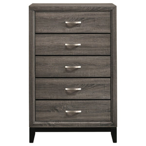 English Elm Gregory Grey Oak 5-Drawer Chest — Contemporary Grey Oak Finish, Durable Interlocking Joints, Modern Hardware Storage Elegance B062P331060