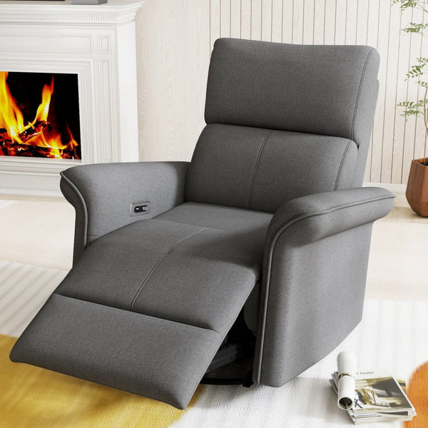 English Elm 270° Swivel Power Recliner Velvet Glider Rocker with Usb Ports for Living Room W1028S00057