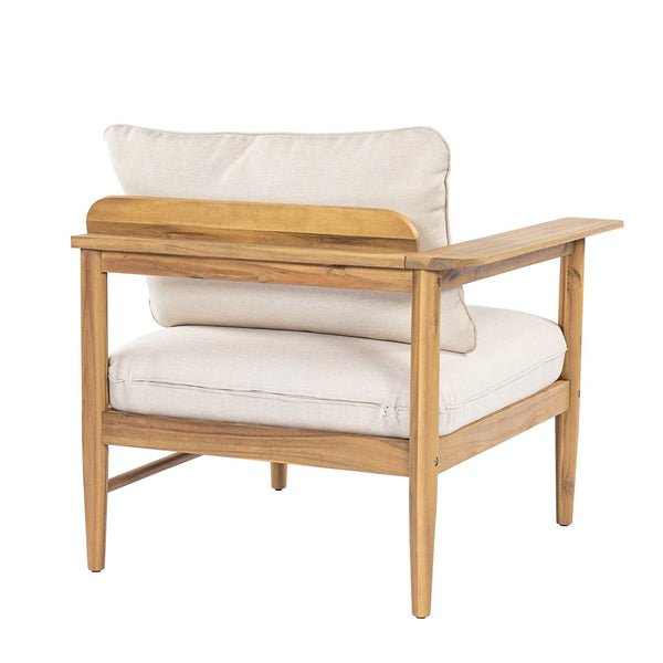 English Elm Terassi Solid Acacia Outdoor Sectional with Teak Finish and Plush Beige Cushions TERASSI L-SHAPE SOFA