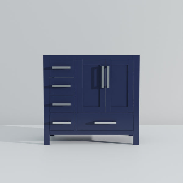English Elm Navy Blue Bath Vanity 36" W X 22" D For Modern Spaces, Right Offset Design With Ample Storage B2731P258853
