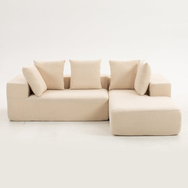 English Elm Full Foam Modular L-shaped Sectional Sofa Flannelette Upholstered with Five Throw Pillows W3326S00022
