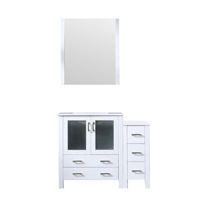 English Elm White Bath Vanity 42 in. W with Side Cabinet, Soft-Close Drawers, Ceramic Top & 28" Mirror Included B2731S00948