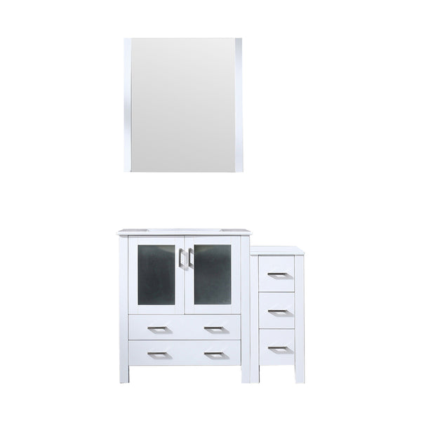 English Elm White Bath Vanity 42 in. W with Side Cabinet, Soft-Close Drawers, Ceramic Top & 28" Mirror Included B2731S00948