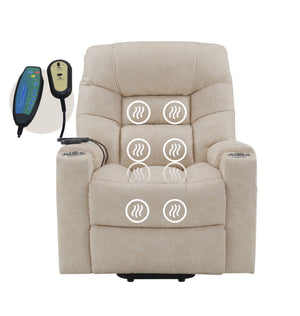 English Elm Nairi Ivory Faux Leather Power Recliner with Lift, Heat & Massage, Cup Holders, Pocket Coil Support B2726P245481