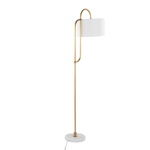 English Elm Leslie Gold Art Deco Floor Lamp with White Marble Base and Linen Drum Shade, 63" Glam Accent B202P224140