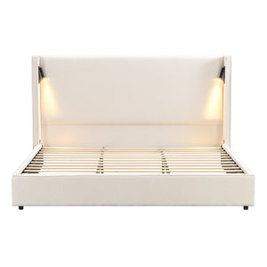 English Elm Christopher Knight Home® - King Size Upholstered Bed Frame With Wingback Headboard, Usb Charging & Adjustable Reading Lamp N757P235229B