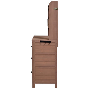 English Elm (with Hutch) Topamx Solid Fir Potting Bench Patio Workstation Spice Rack Drawer Brown N717P404331D