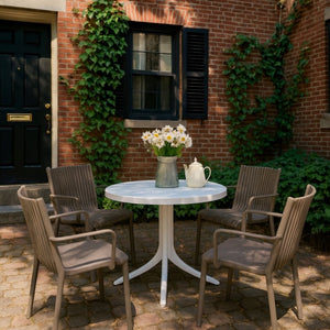 English Elm Summer 5 Piece Stackable Polypropylene Outdoor Dining Set with Round Table for Patios Warm Grey,White W3450S00023