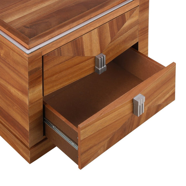 English Elm Mid-century Modern Nightstand with Diamond Geometric Drawers and Heavy Duty Wood Base Light Brown N761P324094M