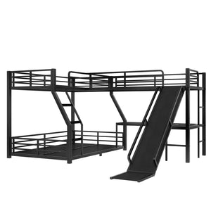 English Elm L-Shaped Triple Bunk Bed With Slide, Usb Ports, And Space-Saving Design For Kids & Teens, Black W1580S00277