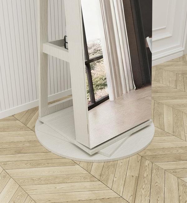 English Elm 360°swivel Jewelry Armoire with Lighted Interior Full Length Mirror Lockable White W3406P411303