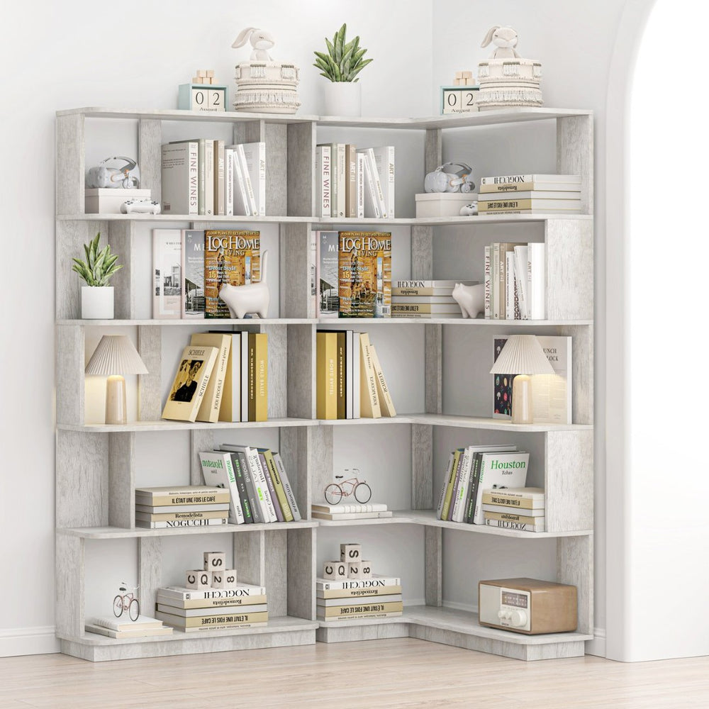 English Elm 90 Cm Modular Corner Bookcase Set of 2 Flexible Display Shelves for Home Office W2899S00010