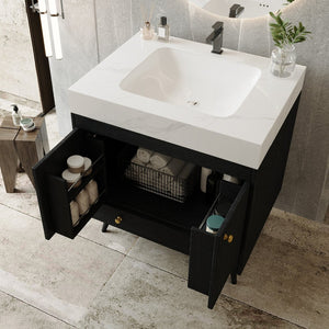 English Elm Contemporary Freestanding Bathroom Vanity Sintered Stone Top Ceramic Sink Steel Legs W3136S00062