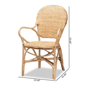 English Elm Modern Woven Rattan Dining Chair with Sculptural Back for Bohemian Coastal Spaces B2750P470035