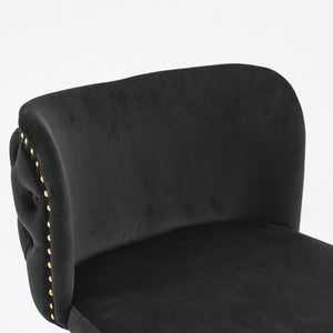 English Elm A&A Luxe Velvet Swivel Barstool with Gold-Plated 17.7" Base, Tufted Back, Ergonomic Waist Support Black W1143P204044