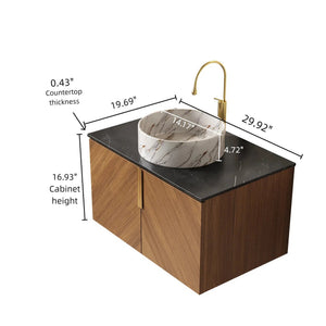 English Elm 30" ARAI Black Countertop with Brown Oak Double-Door Cabinet, Sintered Stone Top, Brushed Gold Handles W2615P279356