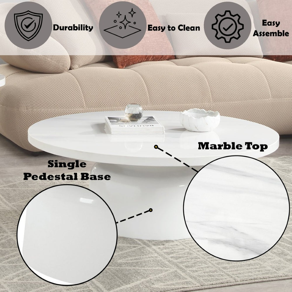 English Elm Zaid Round Engineered Marble Top Coffee Table with Sculptural Pedestal Base B2726S00081