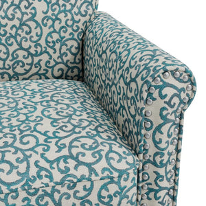 English Elm Barnet Barrel Accent Chair Vine Print Upholstery Nailhead Trim Tapered Wood Legs B127P495065