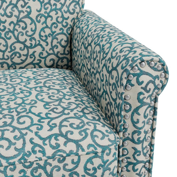 English Elm Barnet Barrel Accent Chair Vine Print Upholstery Nailhead Trim Tapered Wood Legs B127P495065