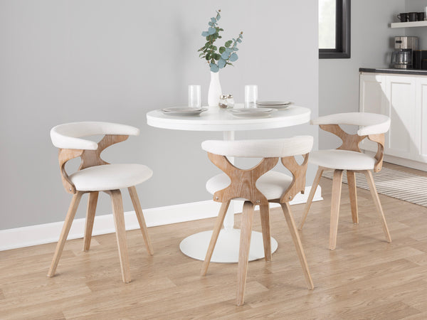 English Elm Gardenia Mid-Century Swivel Dining Accent Chair in Cream Fabric with Cutout Back & Wood Legs B202P223569