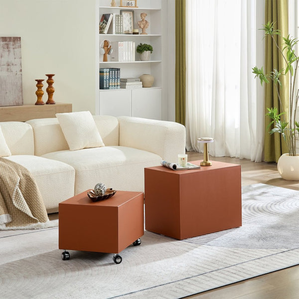 English Elm Modern Saddle Leather Upholstered Side Table Compact Mdf Frame for Living Room Orange W2085P400865