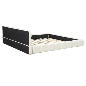 English Elm King Channel Stitched Linen Platform Bed Low Profile Contemporary Upholstered Frame Beige N737P387605A