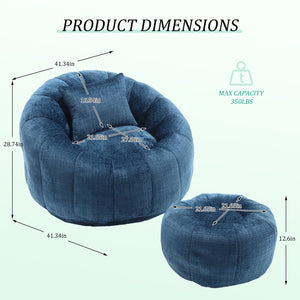 English Elm UNITED Cloud-Luxe Chenille Memory Foam Bean Bag Chair with Ottoman and Pillow for Ultimate Comfort Peacock Blue W1568P361694
