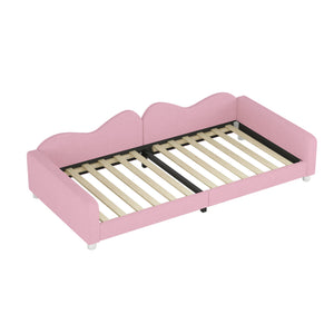 English Elm Twin Sherpa Upholstered Daybed with Cloud-Shaped Backrest, Cozy Sofabed Design, No Box Spring Needed Pink 42.5 L x 25.5 W x 8 H N733P234602H