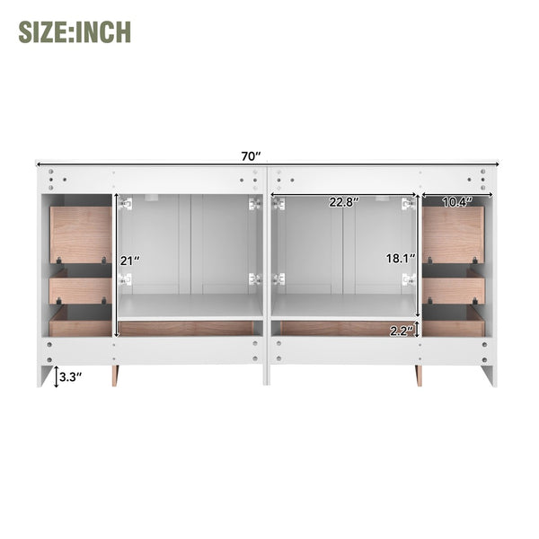 English Elm 72" Freestanding Shaker Bathroom Vanity Double Ceramic Sink Eight Soft Close Drawers N729P000032K