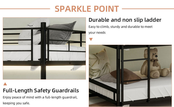 English Elm Heavy-duty Triple Bunk Bed Steel Frame with Full Guardrails and Dual Ladders Black W1935S00005
