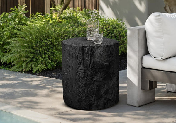 English Elm Accent Tree Stump Round Side Table Sculptural Matte Black Magnesium Oxide Indoor Outdoor B2710P461666