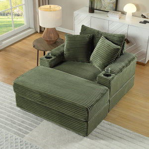 English Elm sofa Oversized Corduroy Deep-Seat Chaise with Ottoman and Lumbar Support — Plush, Sturdy Comfort Green W1420S00012