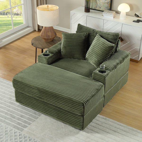 English Elm sofa Oversized Corduroy Deep-Seat Chaise with Ottoman and Lumbar Support — Plush, Sturdy Comfort Green W1420S00012