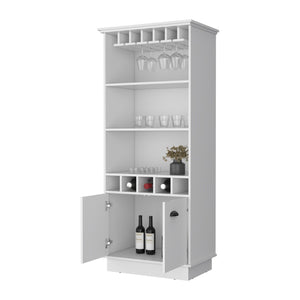 English Elm Fm Furniture Sophia White Bar Cabinet with Stemware Rack and Five Bottle Slots B128S00067