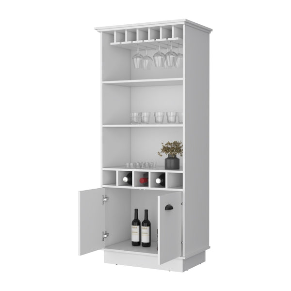 English Elm Fm Furniture Sophia White Bar Cabinet with Stemware Rack and Five Bottle Slots B128S00067