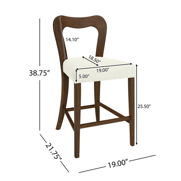 English Elm Christopher Knight Home® - Counter Stool with Curved Ergonomic Back, Solid Rubberwood Frame and Plush Upholstered Seat for Comfort Beige,Walnut N771P254008T