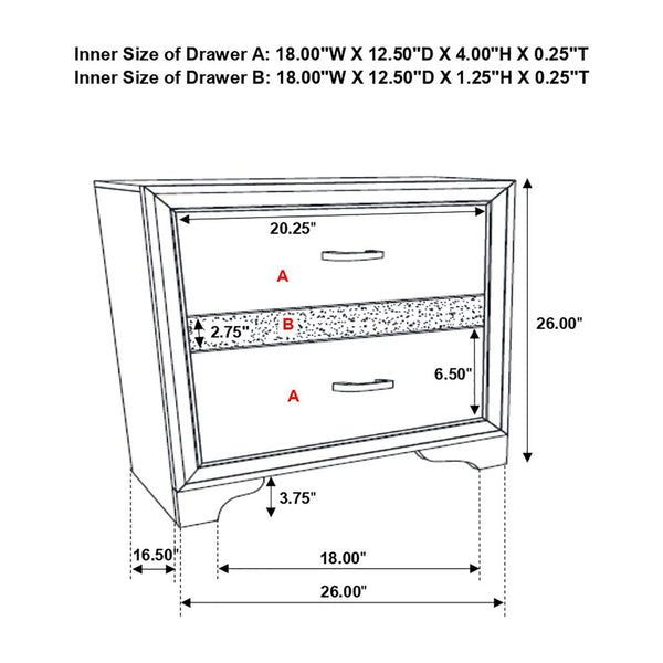 English Elm 2 Chic Two-Drawer Nightstand with Sparkling Acrylic Panels and Faceted Crystal Hardware for Glam Bedrooms Black B016P255583