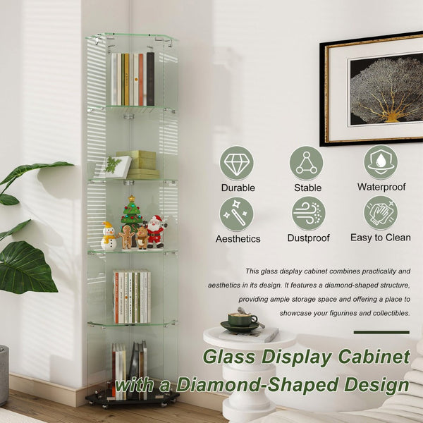English Elm Premium 5-Tier Diamond Glass Display Case With Dynamic Led Lighting For Collectibles & Decor Showcase W2700P353065-GIGA