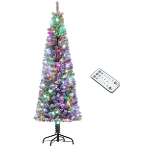 English Elm Homcom 6 Ft Snow-Flocked Pencil Christmas Tree With 170 Dual-Color Led Lights & Metal Stand W2225P249681