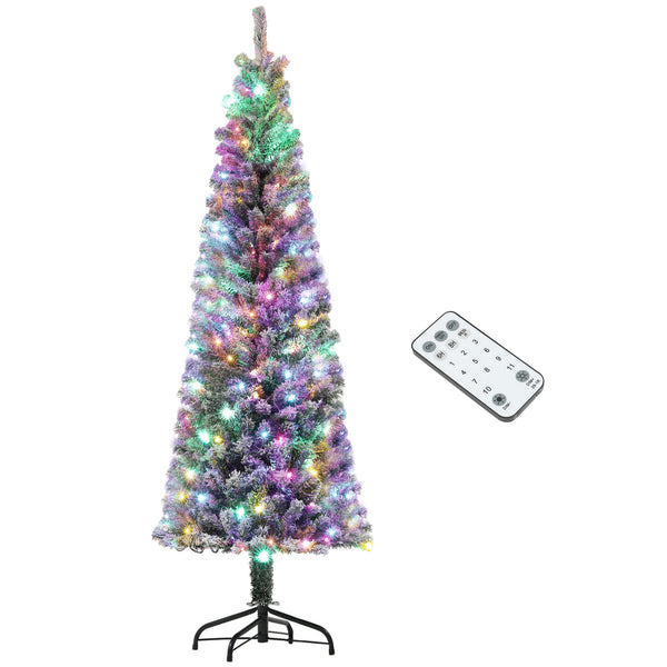 English Elm Homcom 6 Ft Snow-Flocked Pencil Christmas Tree With 170 Dual-Color Led Lights & Metal Stand W2225P249681